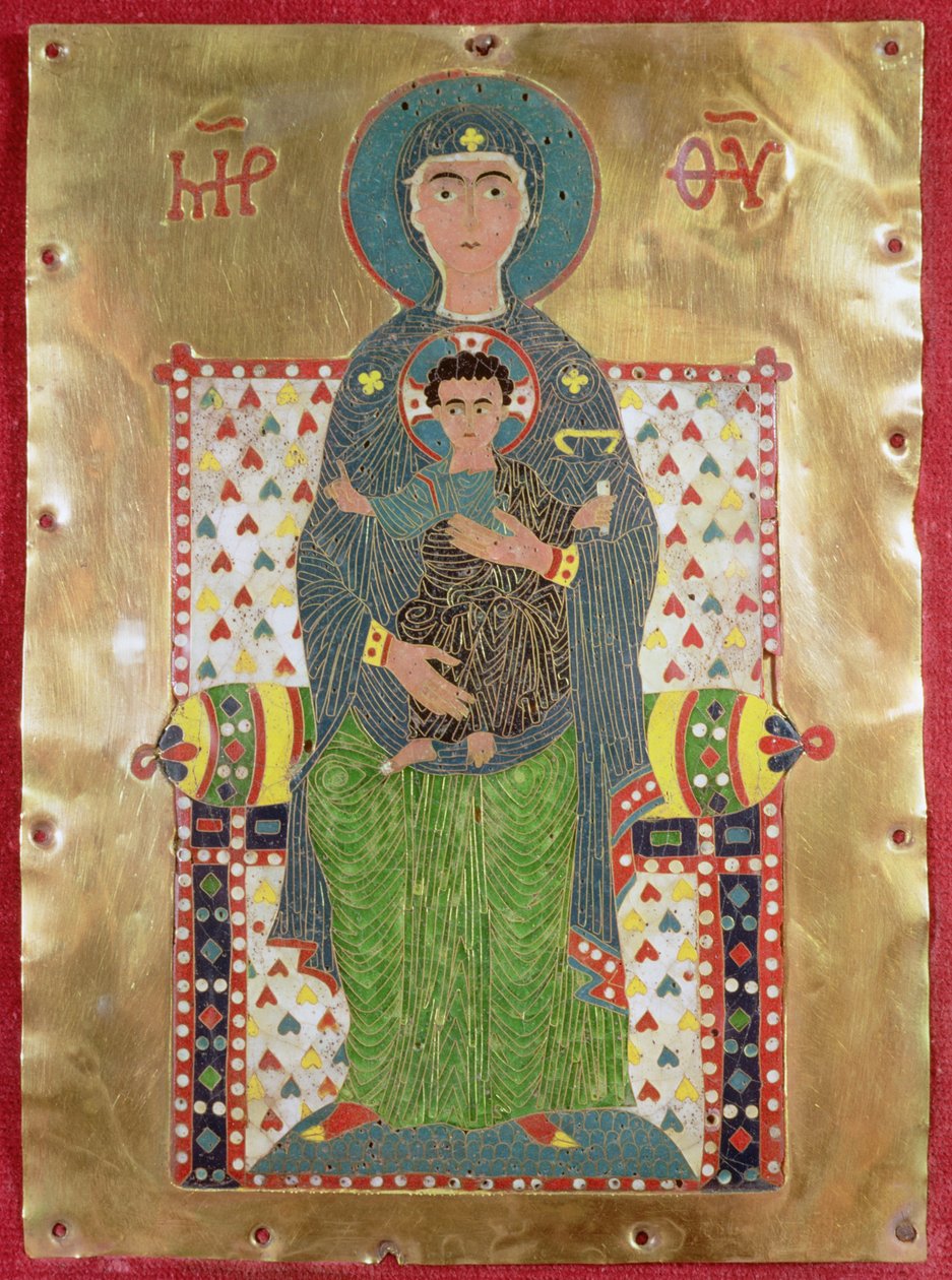 Virgin and Child Enthroned (gull og cloisonne-emalje) av Byzantine