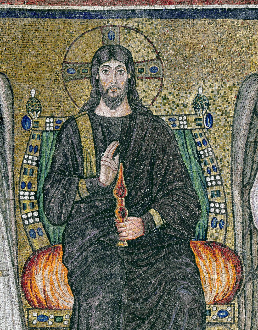 Kristus tronet med englene (mosaikk) (detalj av 344548) av Byzantine School