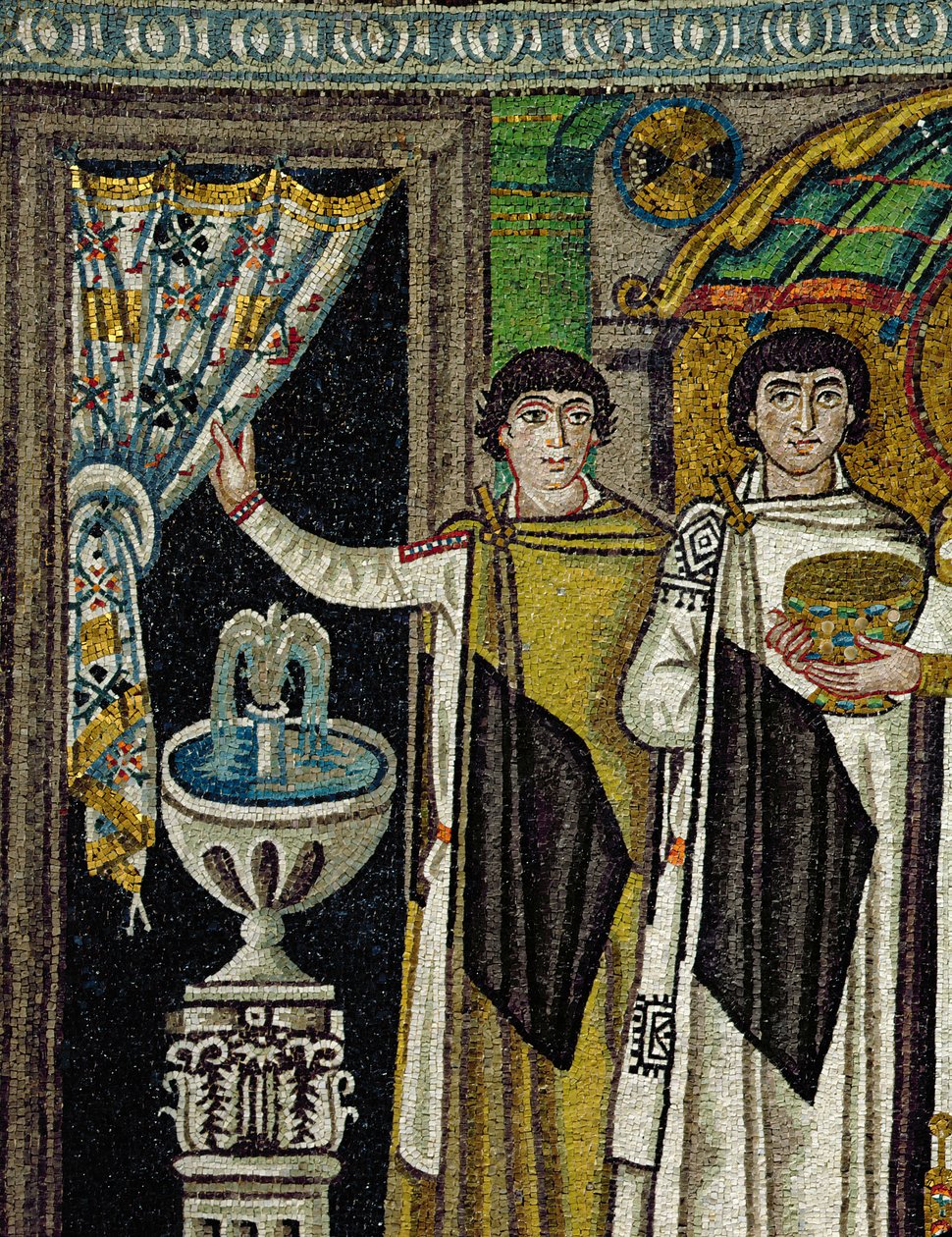 Courtiers ved en fontene (mosaikk) av Byzantine School