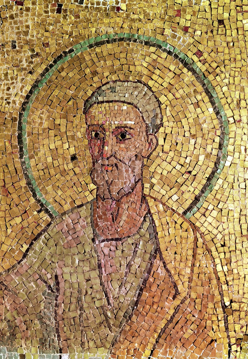Detalj av St. Peter, fra St. Peters krypt, ca. 700 e.Kr. (mosaikk) (se også 151558) av Byzantine School