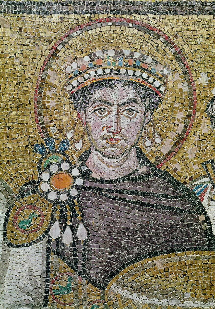 Keiser Justinian I (483-565) ca. 547 e.Kr. (mosaikk) (detalj av 83451) av Byzantine School