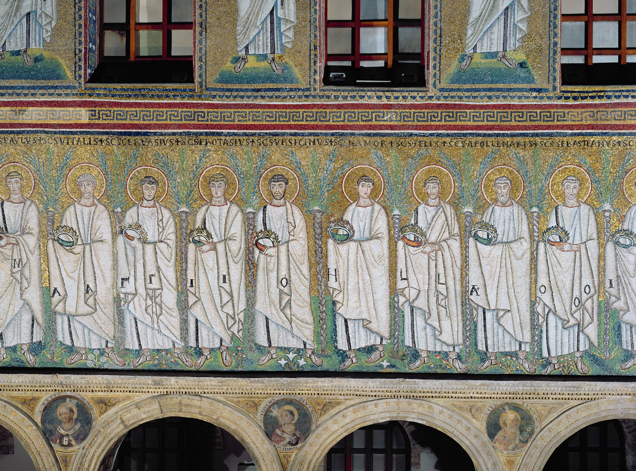 Gruppe av helgener og martyrer (mosaikk) av Byzantine School