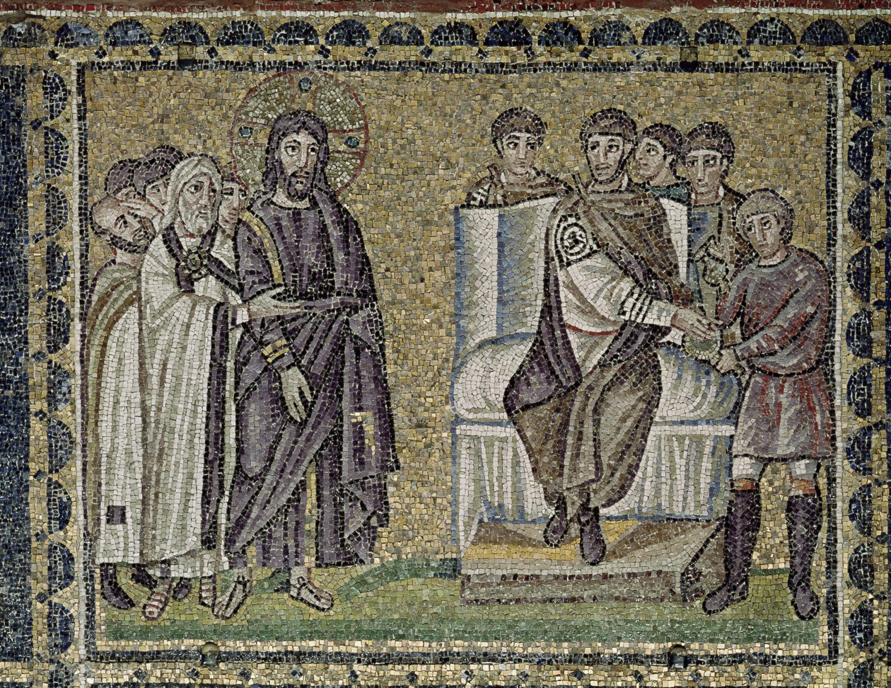 Jesus før Pontius Pilatus (mosaikk) av Byzantine School
