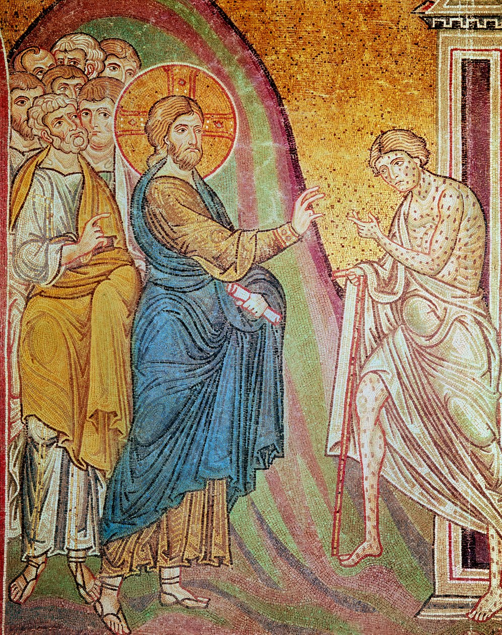 Jesus helbreder en spedalsk (mosaikk) av Byzantine School