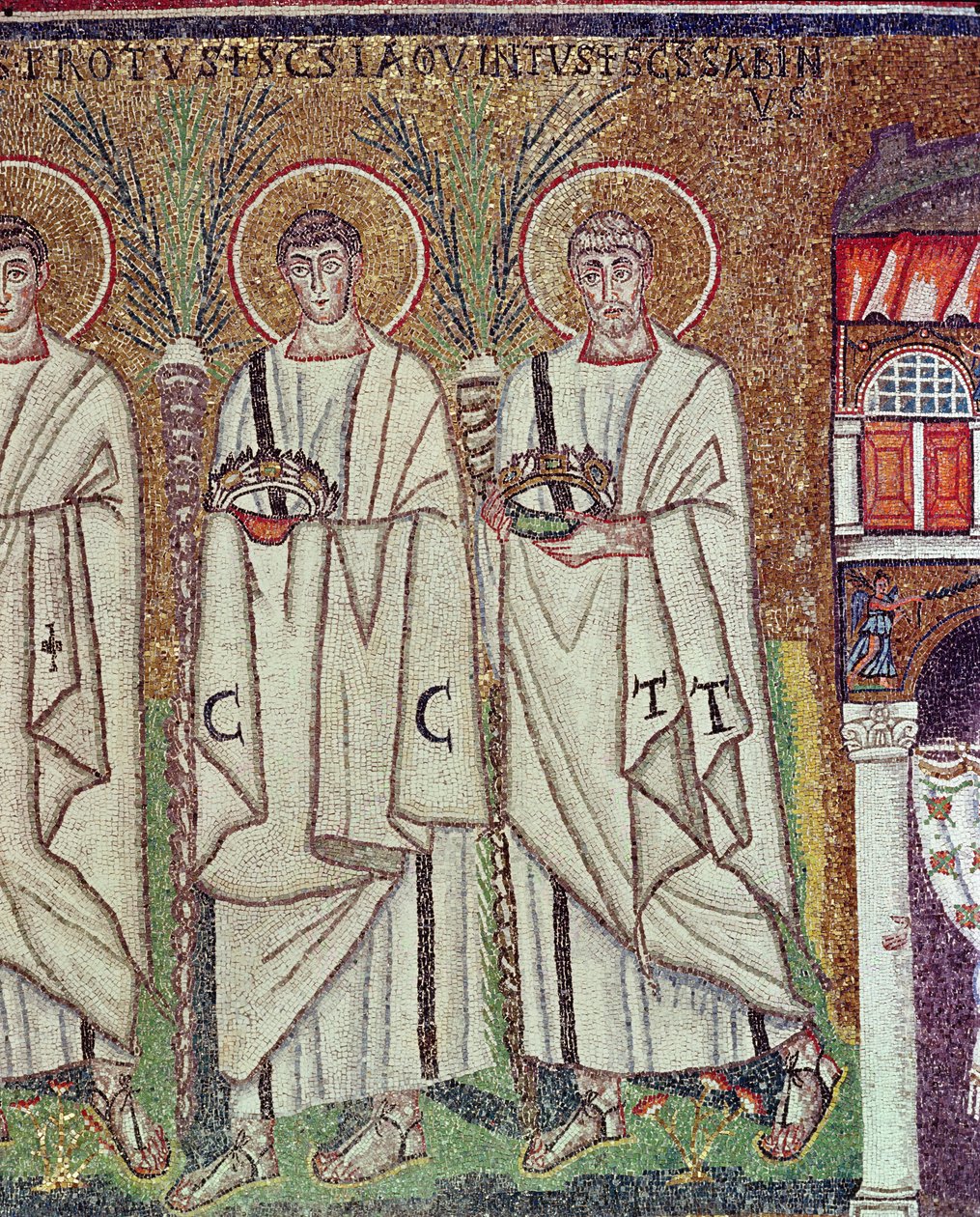 Procession of the Martyrs, 527-99 (mosaikk) (detalj av 58071) av Byzantine School
