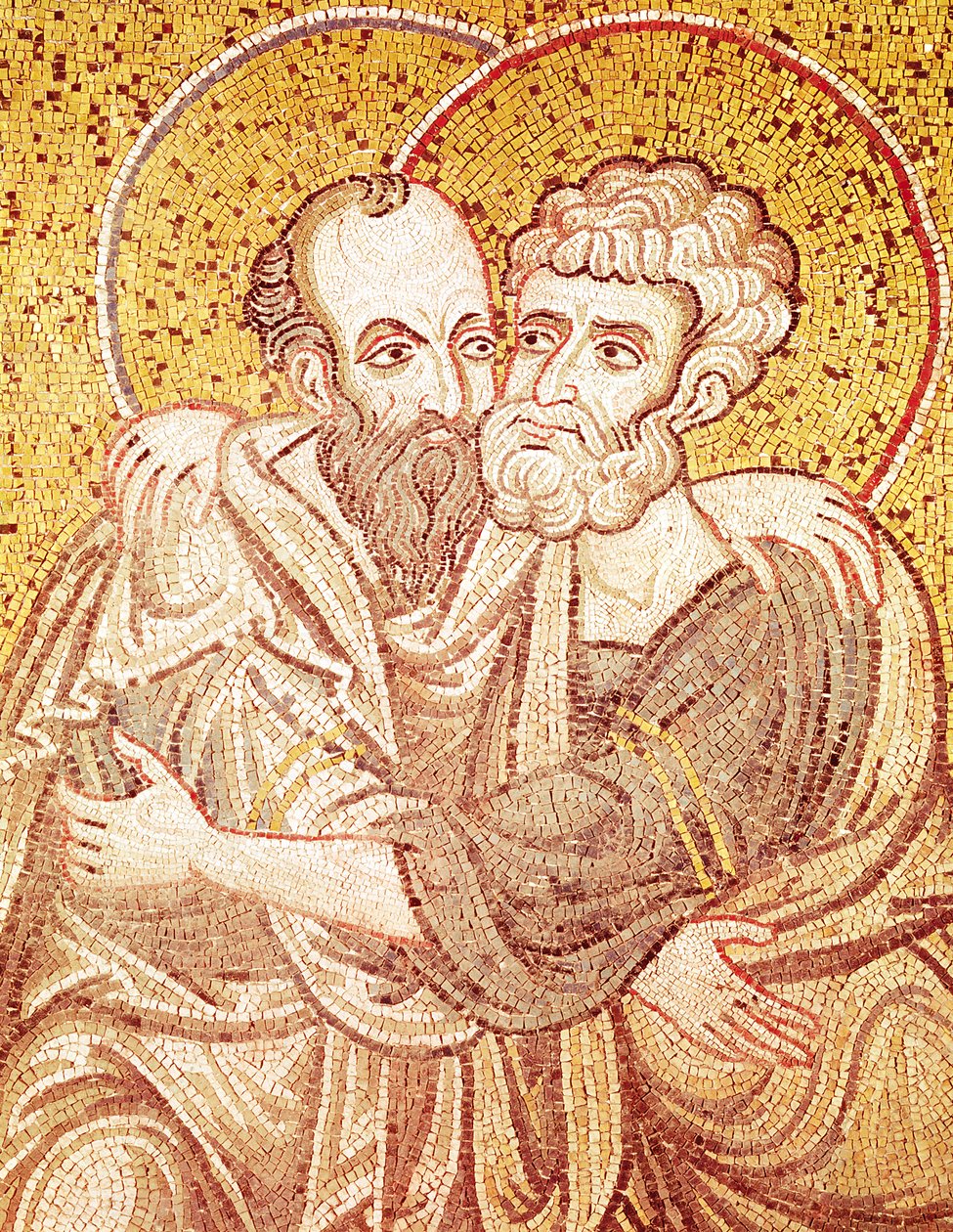 SS. Peter og Paul Embracing (mosaikk) av Byzantine School