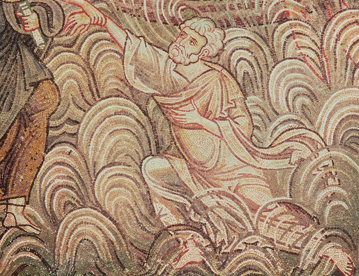 St. Peter frelst fra drukning av Kristus, detalj av St. Peter (mosaikk) av Byzantine School