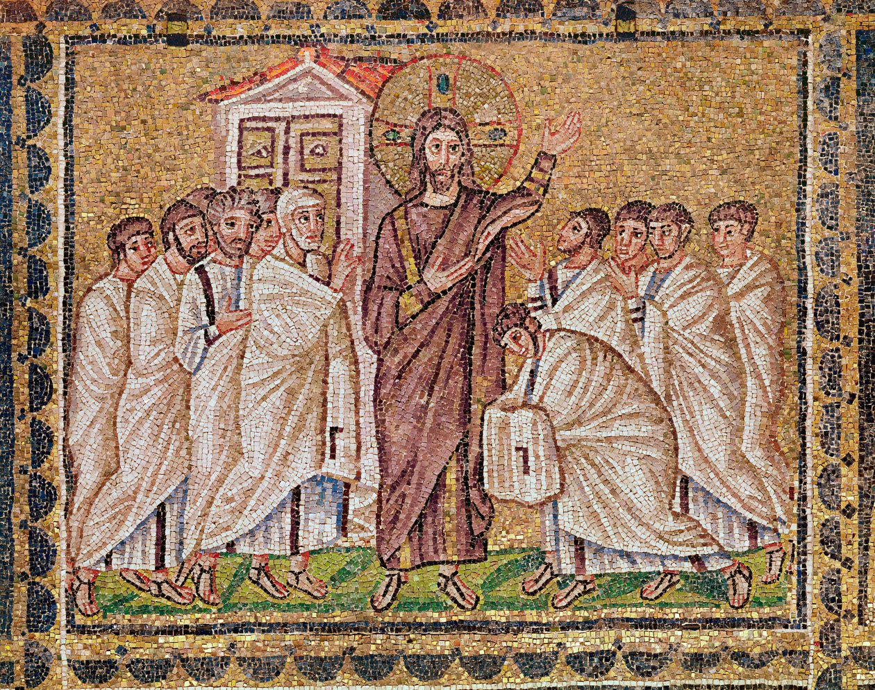 The Incredulity of St. Thomas, fra scener fra Kristi liv (mosaikk) av Byzantine School
