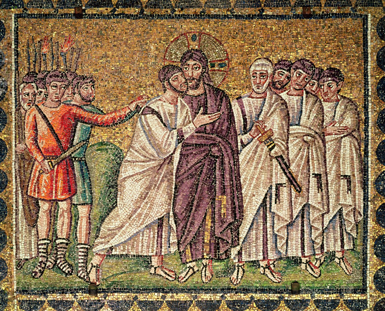 The Kiss of Judas, scener fra Kristi liv (mosaikk) av Byzantine School
