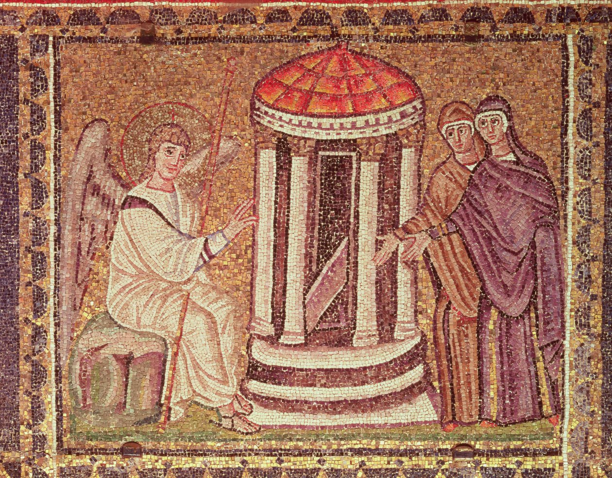 Marys ved graven, scener fra Kristi liv (mosaikk) av Byzantine School