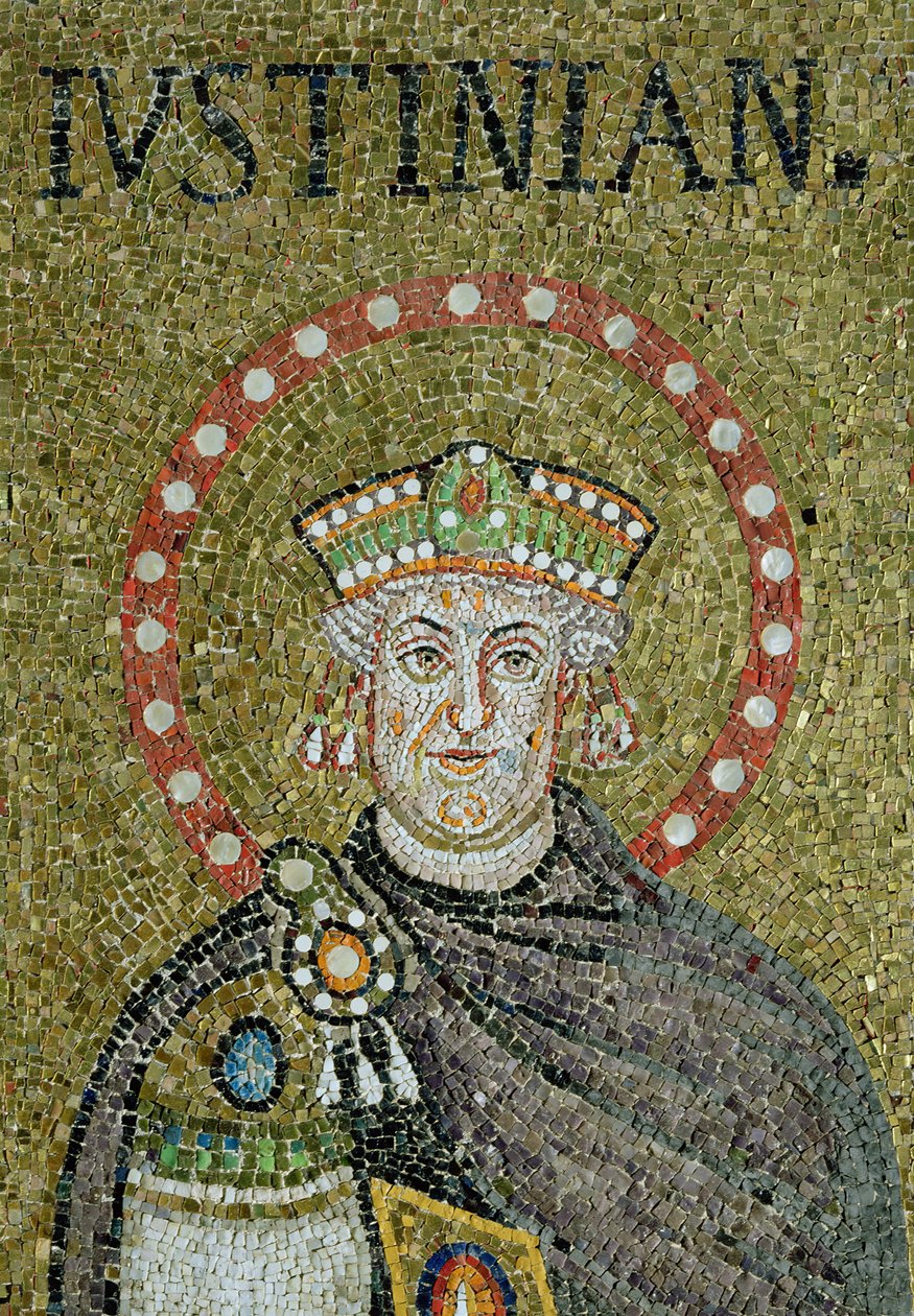 Ansiktet til Justinian (mosaikk) av Byzantine School