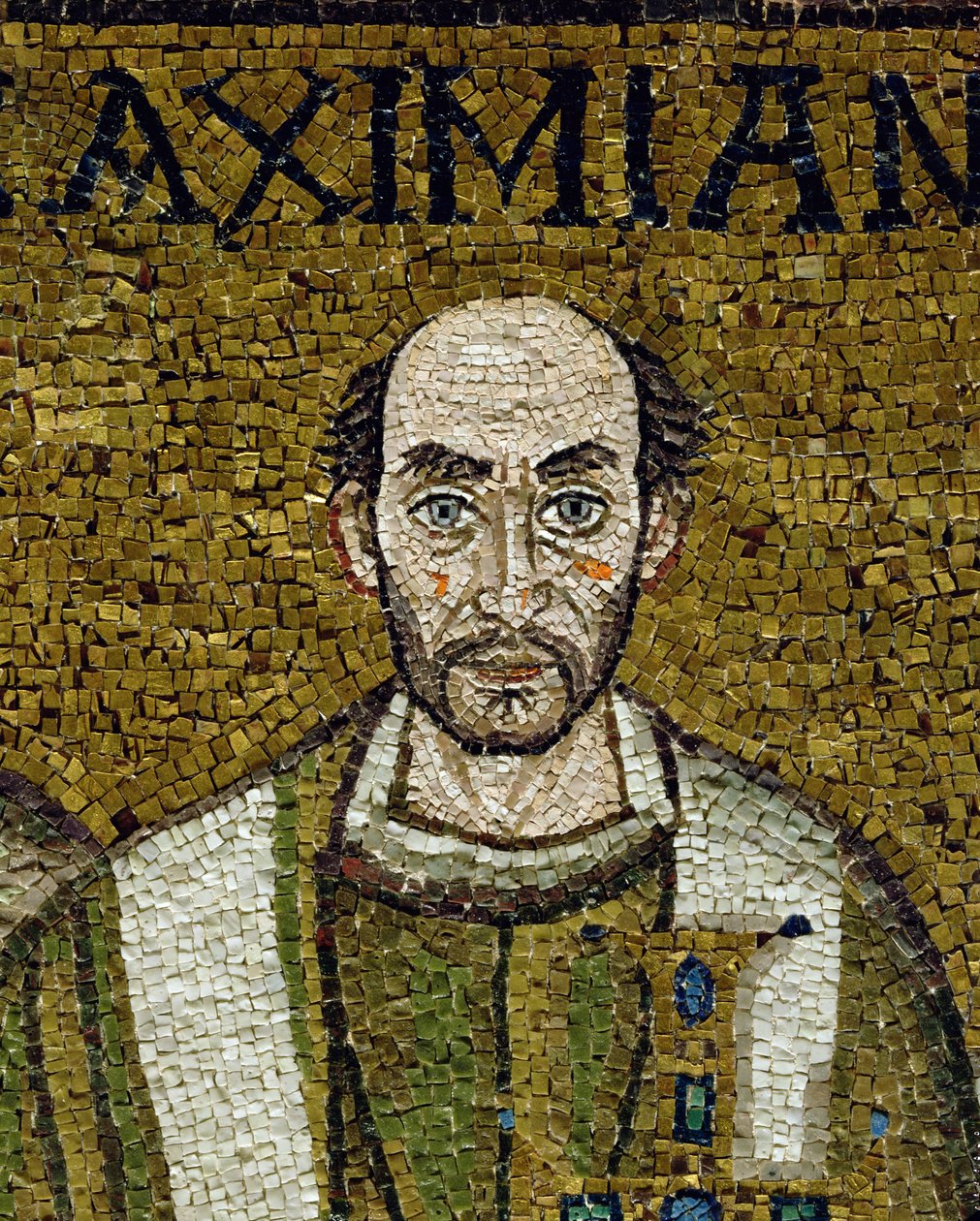 Ansiktet til Massimiano (mosaikk) av Byzantine School