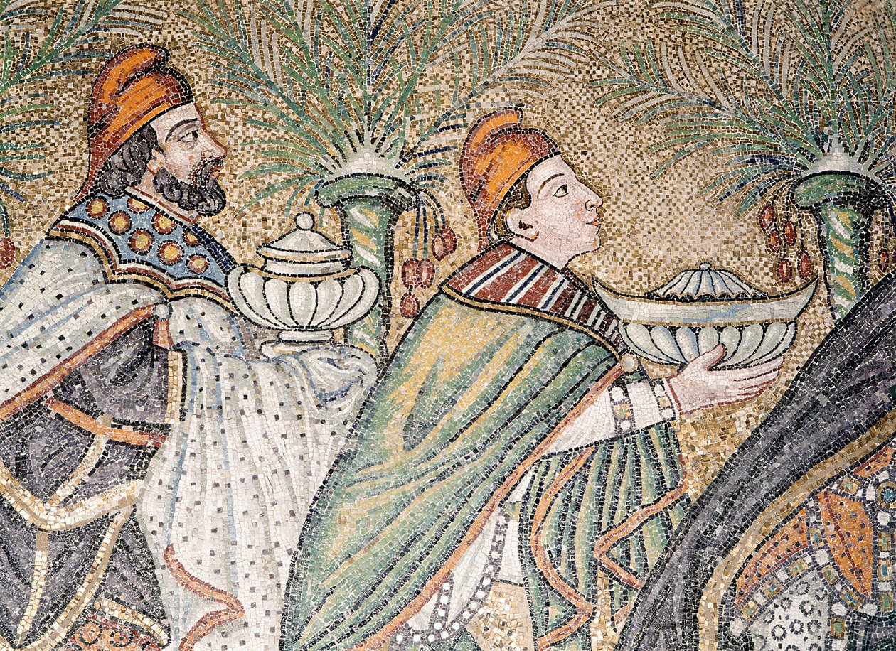 Two Magi (mosaikk) (detalj av 322564) av Byzantine School