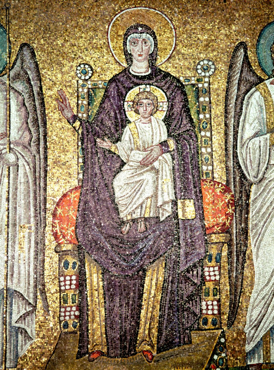 Jomfru og barn, fra martyrenes prosesjon i skipet (mosaikk) av Byzantine School