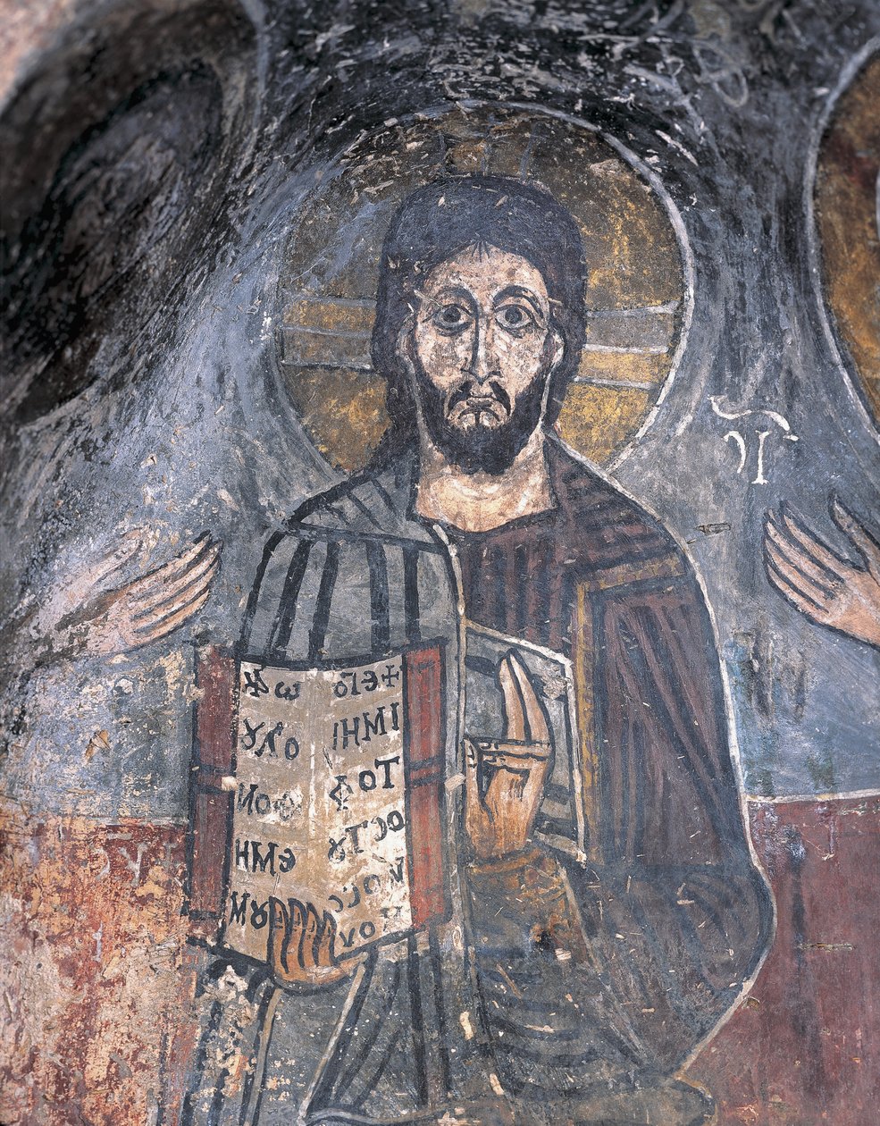 Nærbilde av en freskomaleri av en pantokrator, Kristus Pantokrator, Zoupena, Sparta, Peloponnes, Hellas av Byzantine