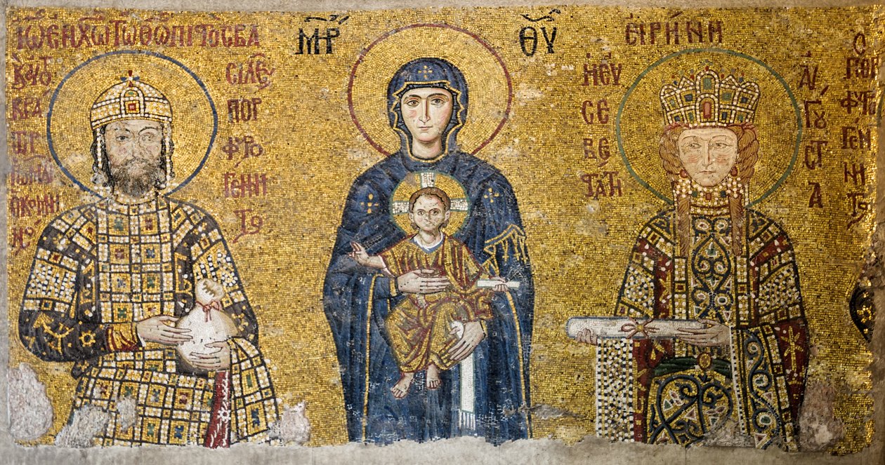 Comnenus-mosaikk som viser Madonna og barn, Hagia Sophia, Tyrkia. (mosaikk) av Byzantine
