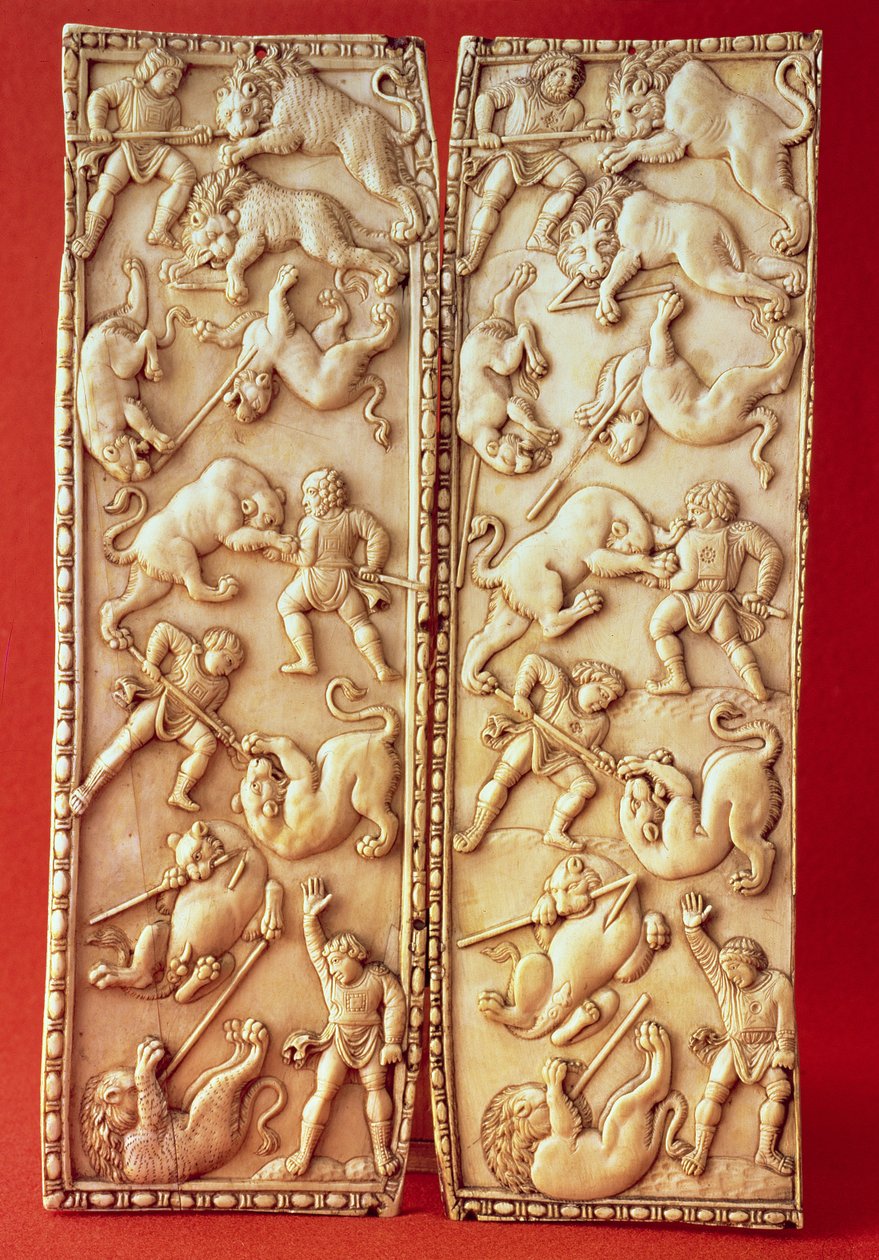 Diptyk med en løvejaktscene av Byzantine