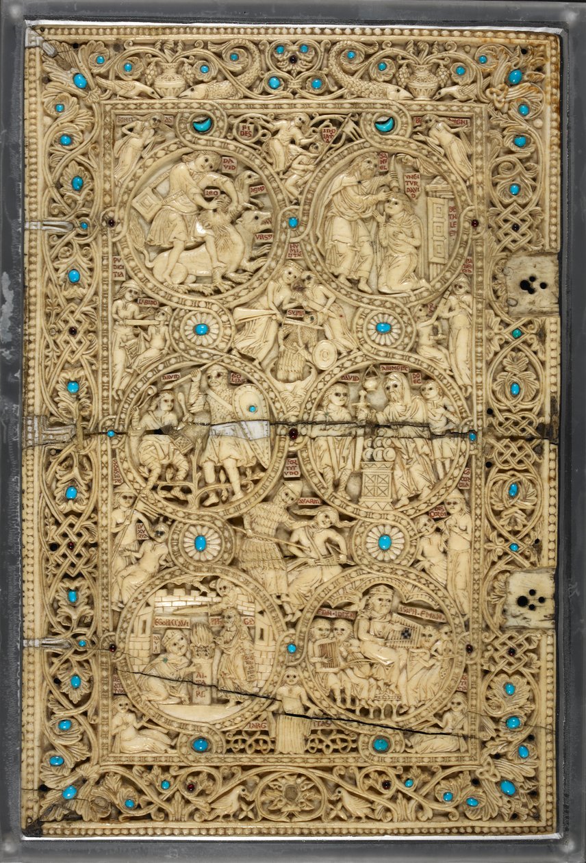 Egerton MS 1139 Øvre omslag med scener fra Davids liv, 