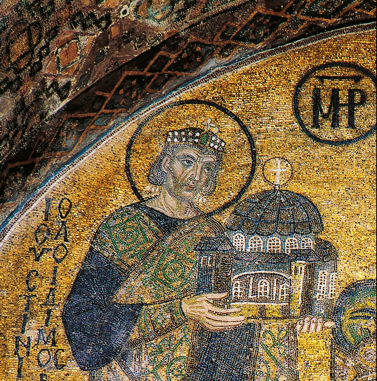 Keiser Justinian presenterer Hagia Sophia til jomfruen og barnet (mosaikk) av Byzantine