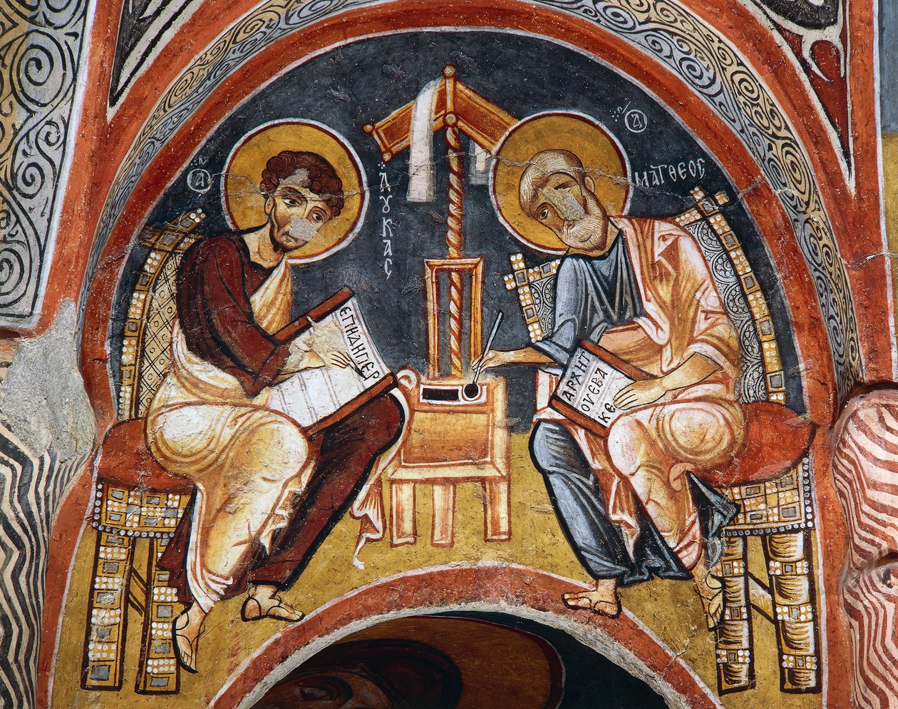 Evangelistene Mark og Johannes som skriver evangelier, Karanlik Kilise (Dark Church) (1100-1200-tallet), Goreme (Unescos verdensarvliste) av Byzantine