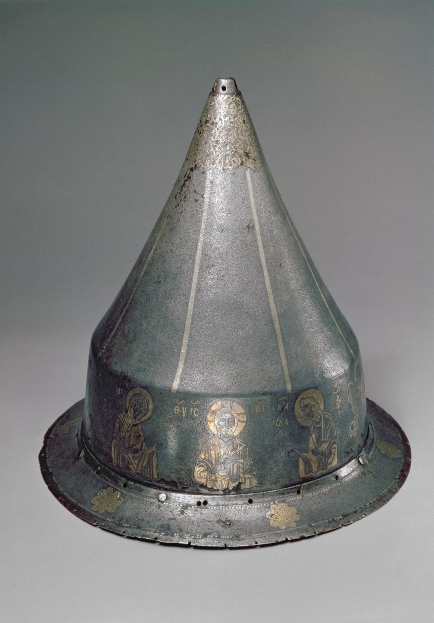 Hjelm med Deesis (stål med gull- og sølvinnlegg) av Byzantine