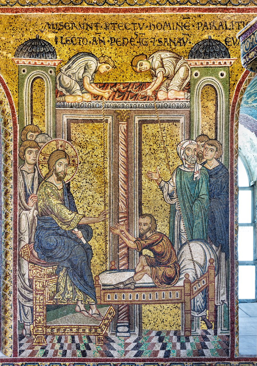 Jesus helbreder den lamme, bysantinske mosaikken, episoder fra Kristi liv, XII-XIII århundrer (mosaikk) av Byzantine