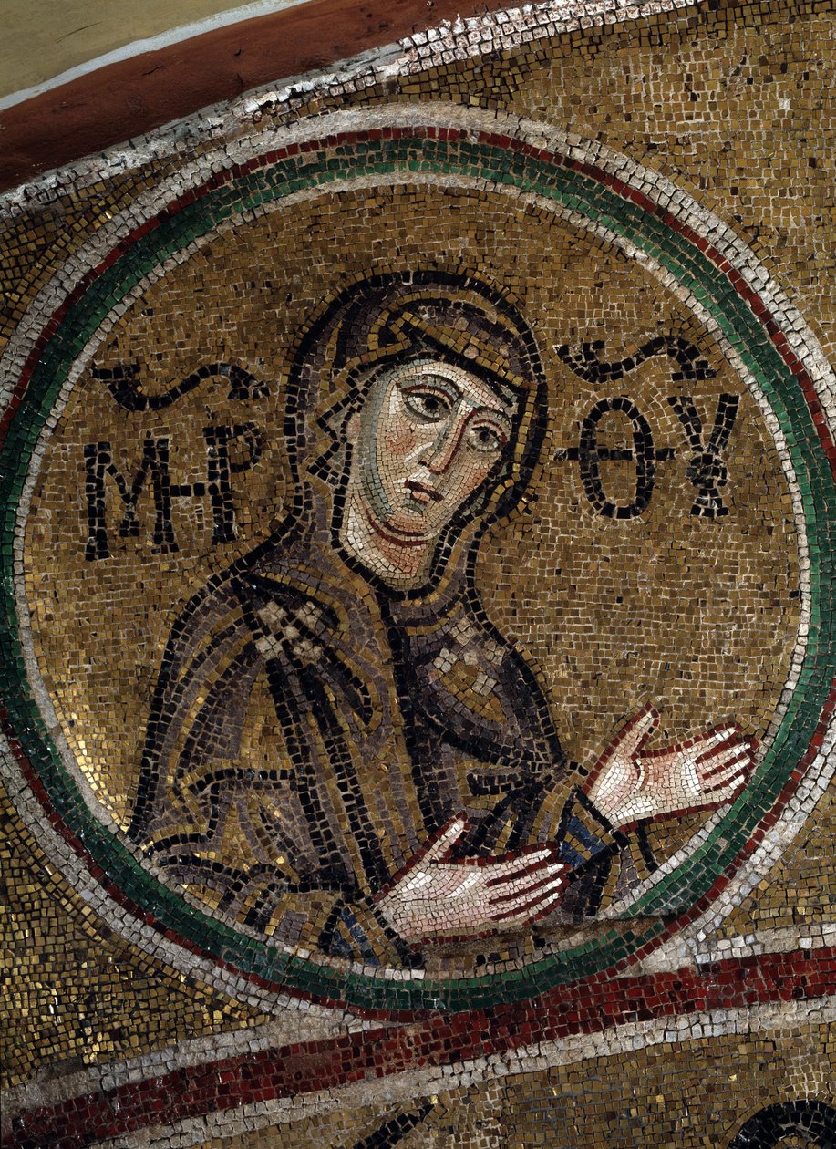 The Virgin Oranta (ortodoks kristen skildring av Jomfru Maria, ber med utstrakte armer) (The Virgin Orans). Mosaikk av en bysantinsk mester, rundt 1037-1050, gammel russisk kunst. Hvelv av koret til Saint Sophia-katedralen i Kiev (Ukraina). av Byzantine