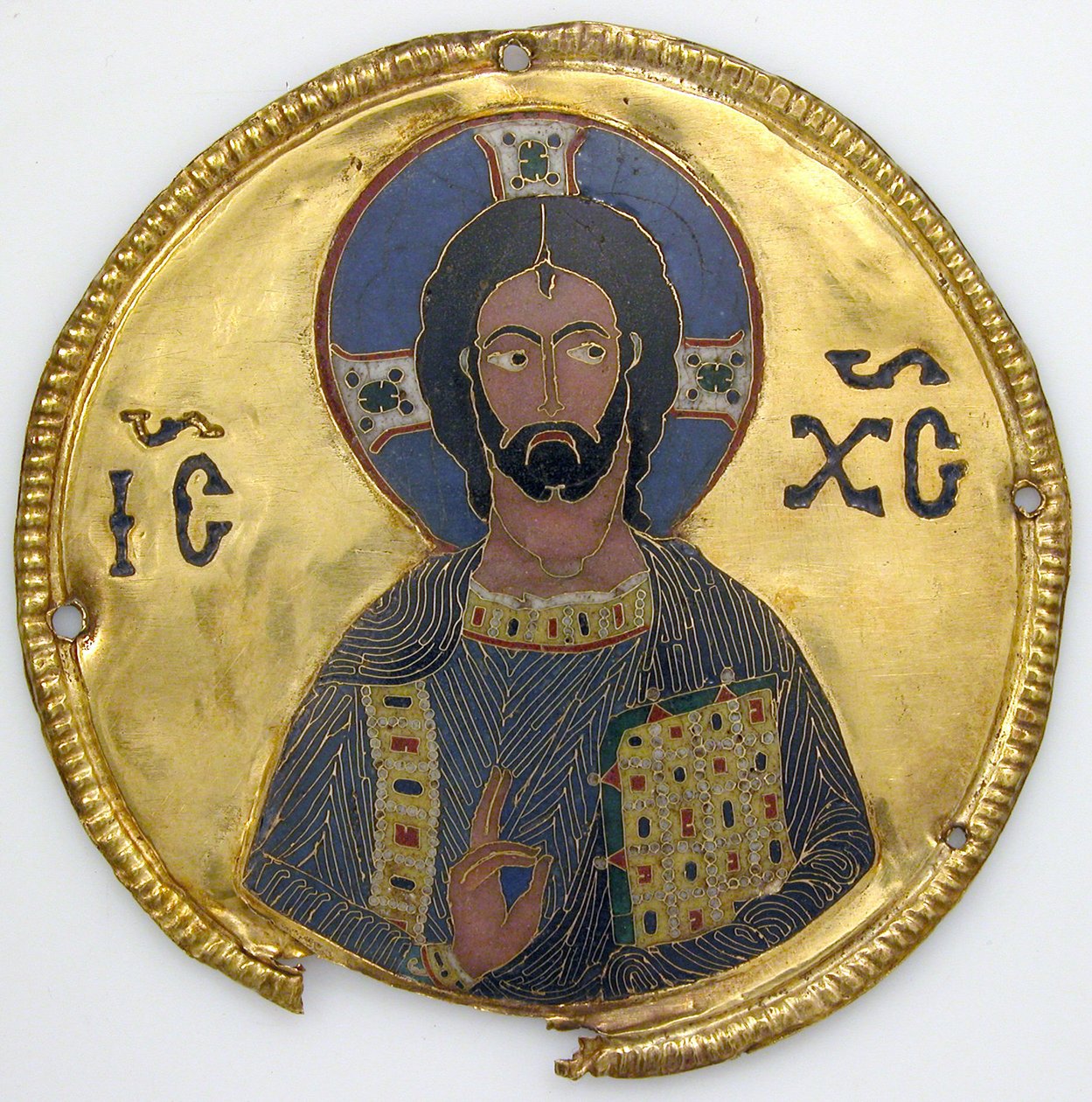 Medaljong med Kristus fra en ikonramme, ca. 1100 (gull, sølv og emalje cloisonné) av Byzantine