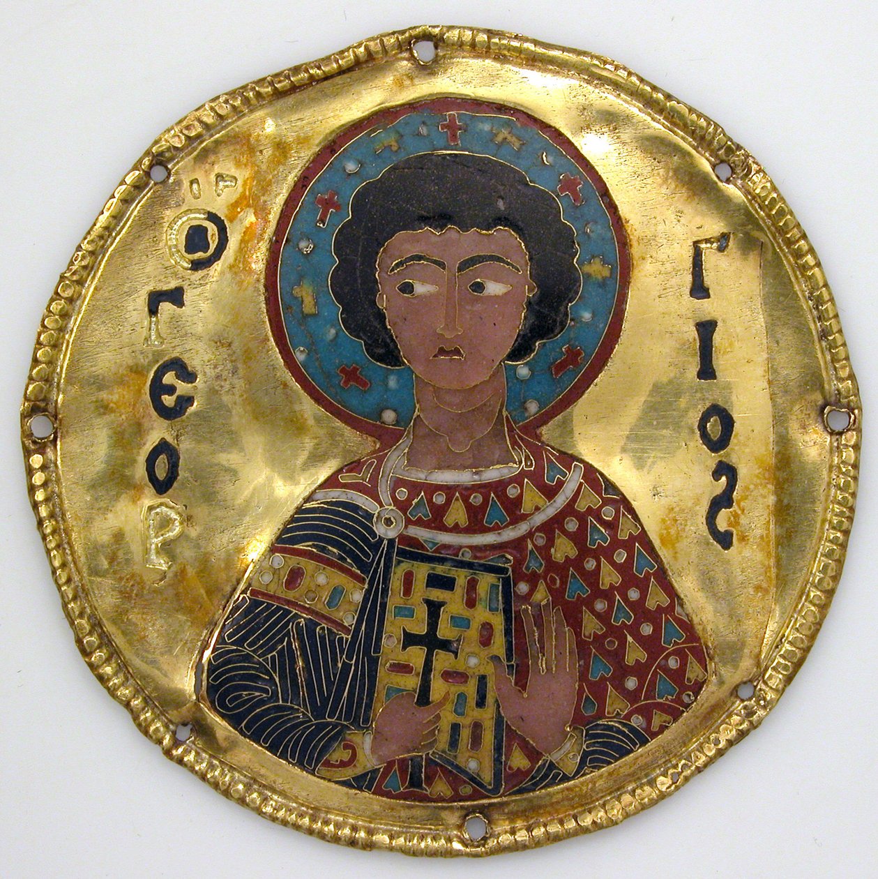 Medaljong med Saint George fra en ikonramme, ca. 1100 (gull, sølv og emalje cloisonné) av Byzantine