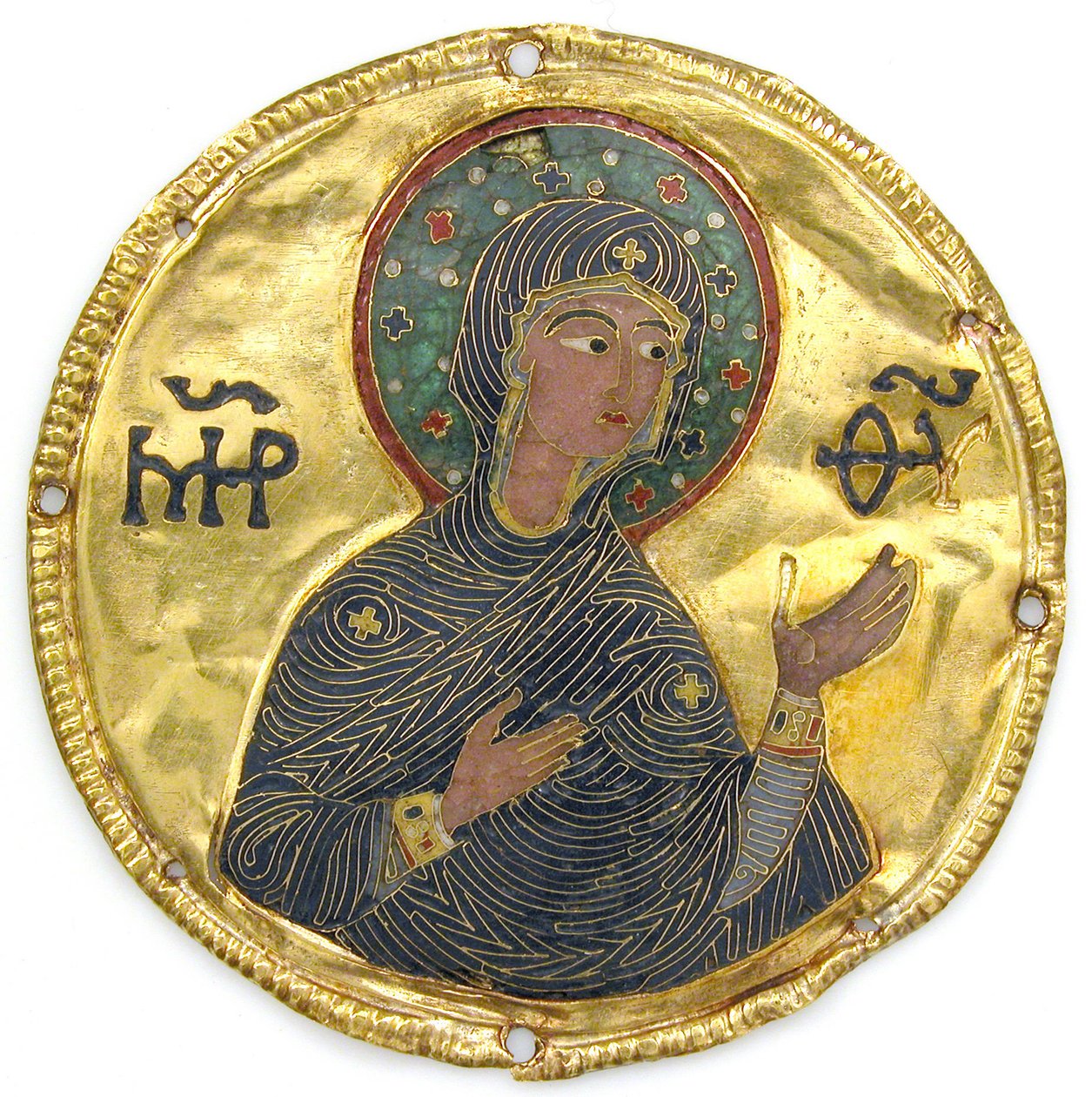 Medaljong med jomfruen fra en ikonramme, ca. 1100 (gull, sølv og emalje cloisonné) av Byzantine
