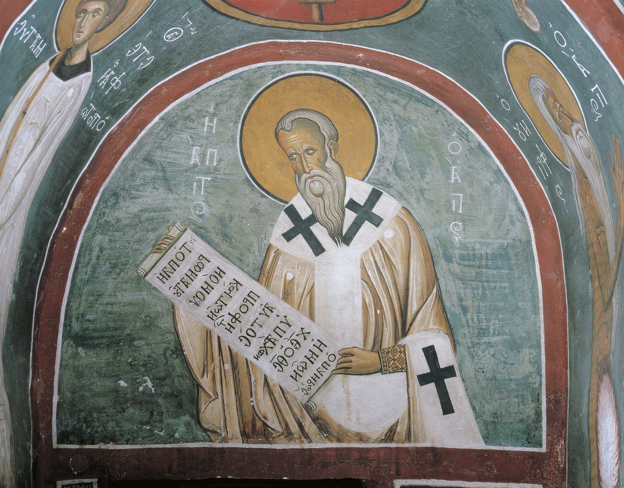 Malerier av en helgen som holder et brev, St. Ignatius av Antiokia, Panagia Too Araka, Lagoudera, Kypros av Byzantine