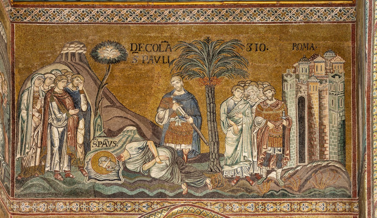 St. Pauls halshugging i Roma, bysantinsk mosaikk, XII-XIII århundrer i det nordlige transeptet (mosaikk) av Byzantine