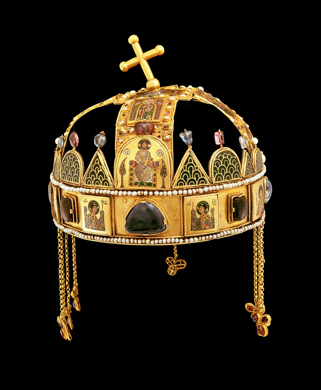 Den hellige krone av Ungarn, 11-1200-tallet (gull med emalje, perler og halvedelstener) av Byzantine