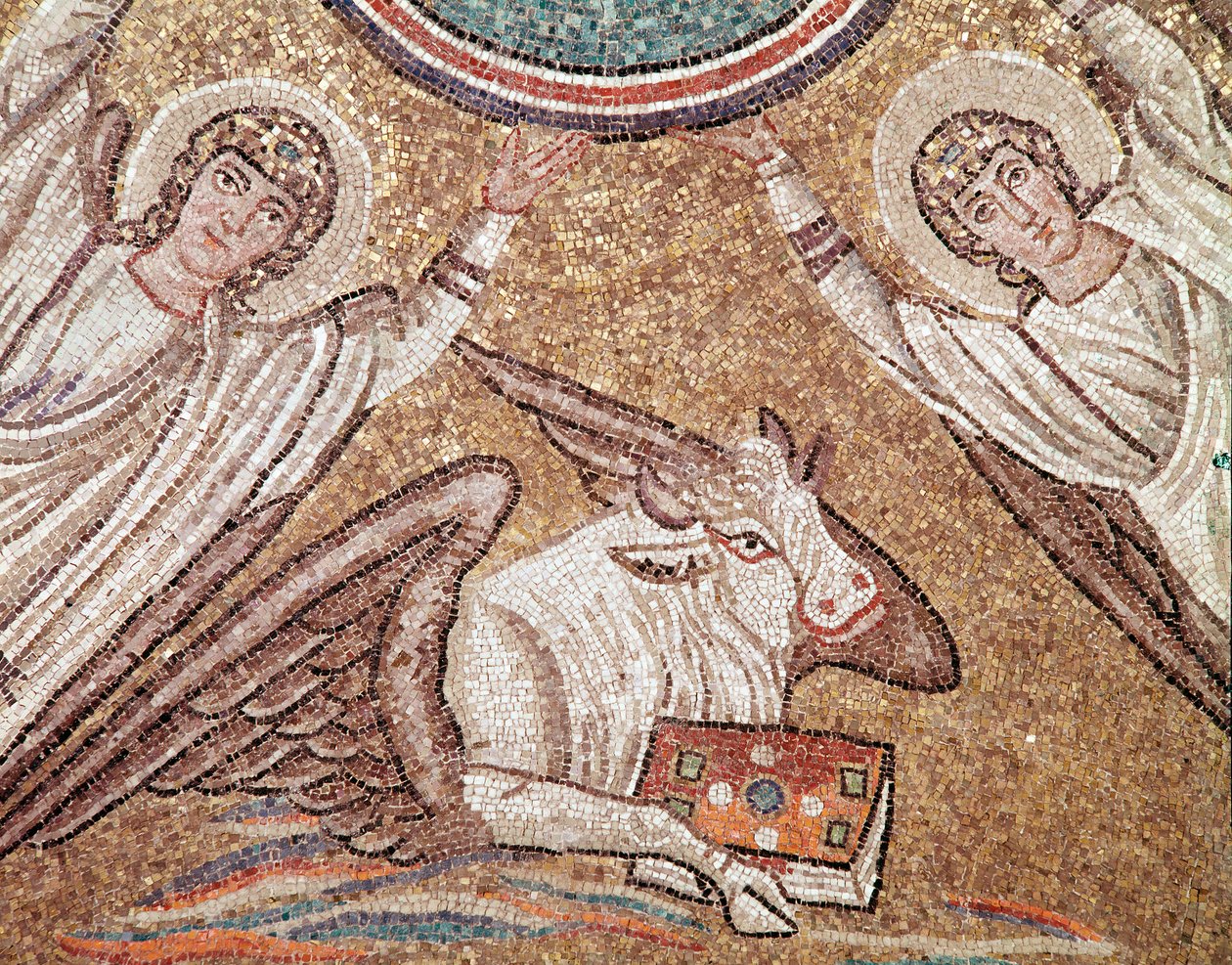 Kalven, symbol på evangelisten Lukas (detalj av mosaikk, 494-519) av Byzantine