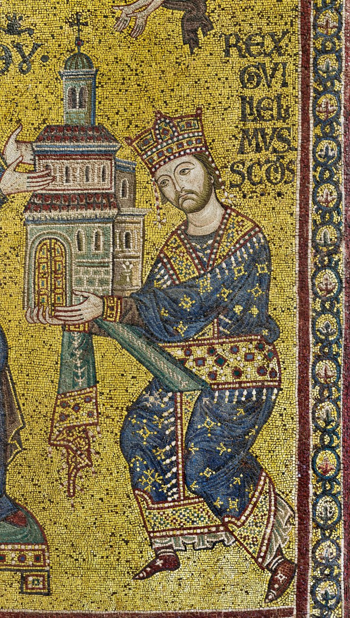 transept: den bysantinske mosaikken som viser kong Vilhelm II som tilbyr katedralen til Jomfru Maria, detalj (mosaikk) av Byzantine