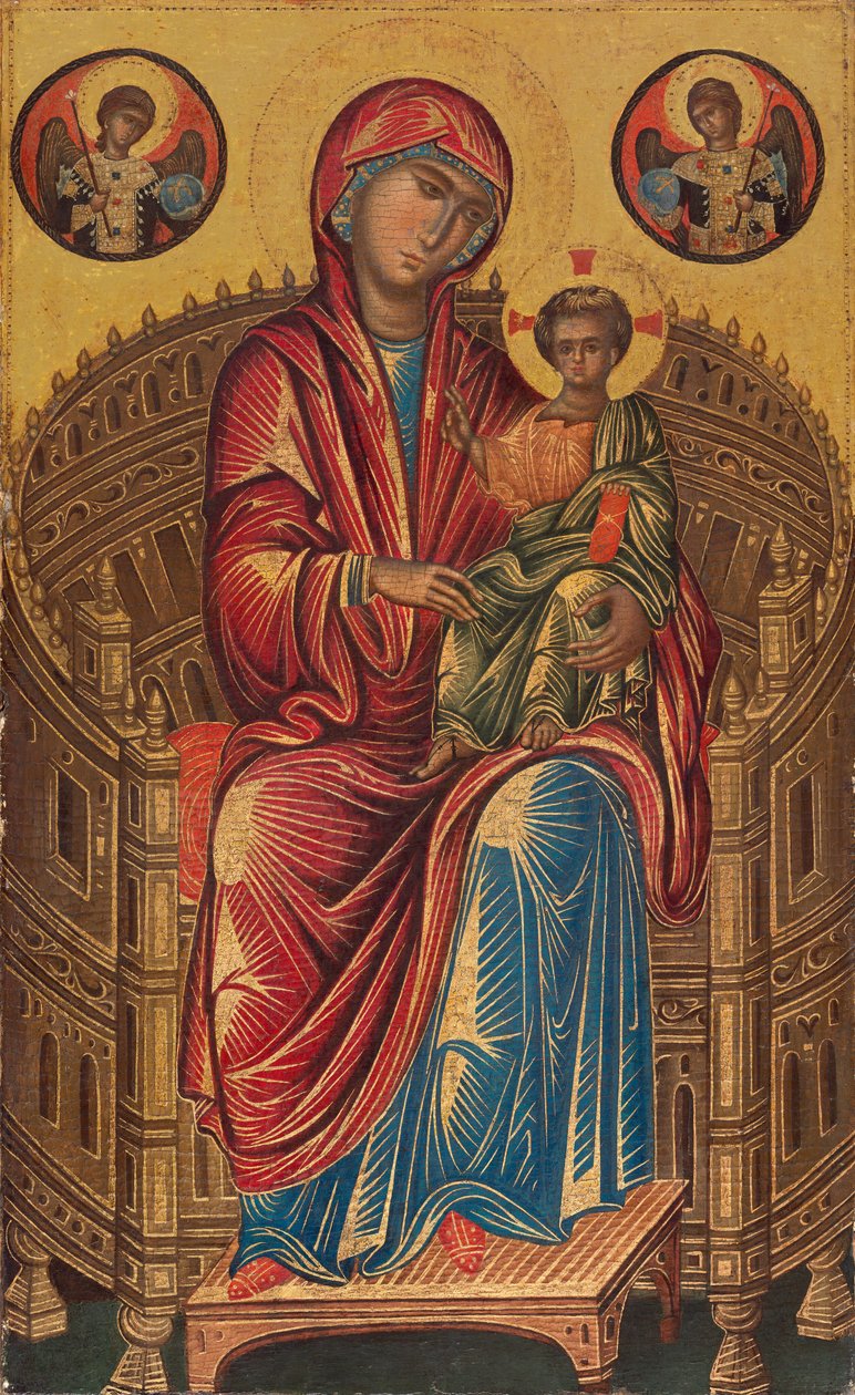Madonna og barn på en buet trone av Byzantine 13th Century
