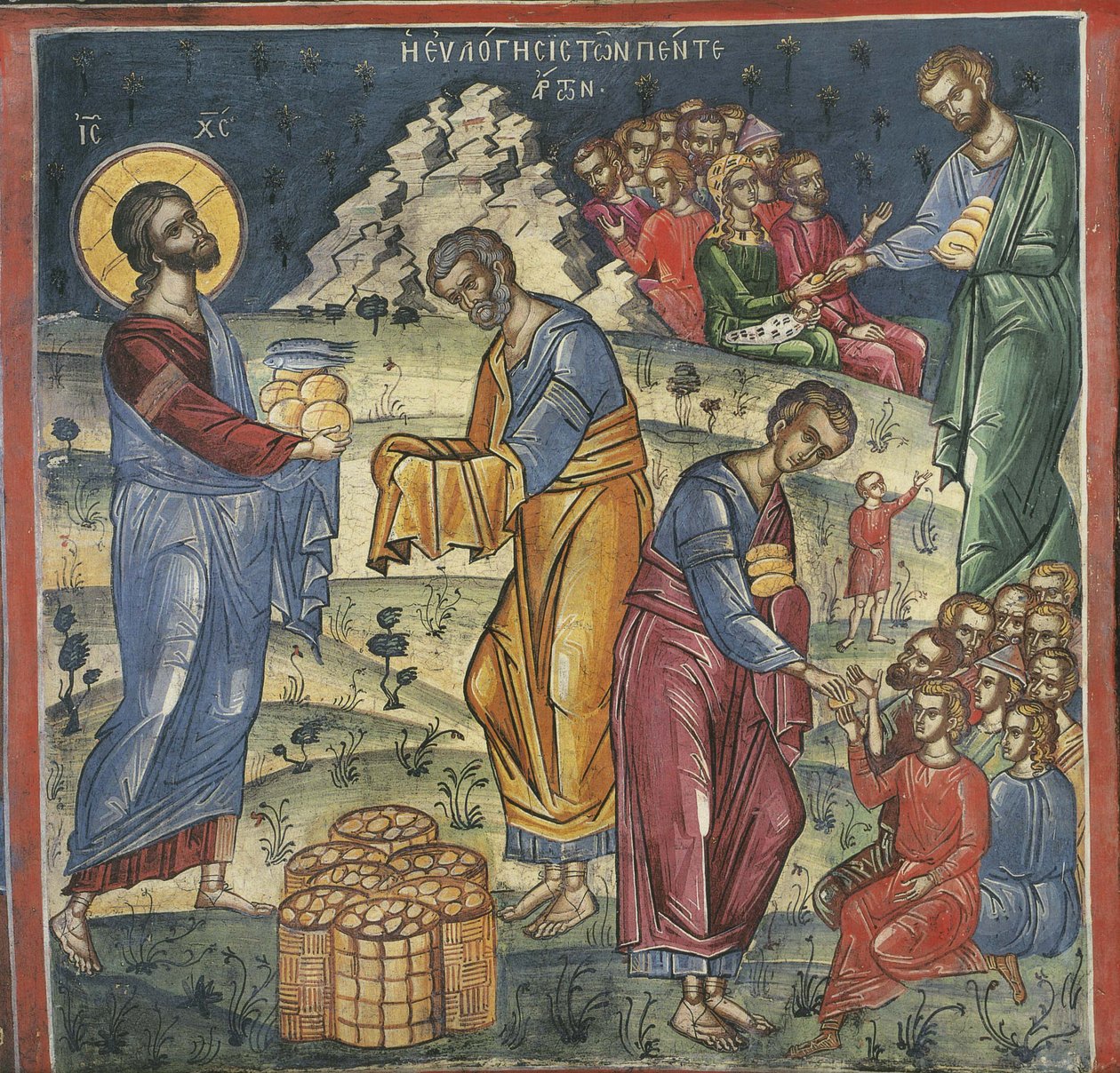 Mirakelet med de fem brødene og de to fiskene, 1500-tallet av Byzantine Byzantine