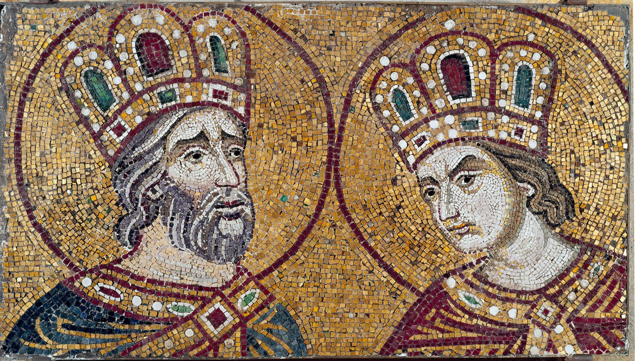 Den romerske keiseren Konstantin I, med Saint Helene, hans mor (mosaikkdetalj) av Byzantine Byzantine