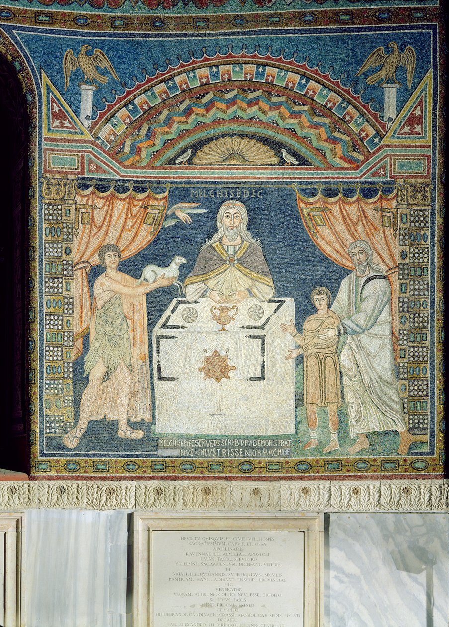 Abraham, Isak og Melkisedek (mosaikk) av Byzantine School