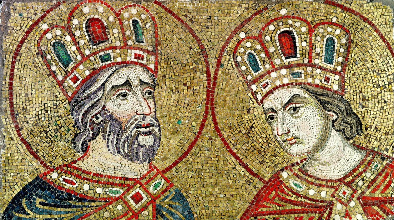 Konstantin den store (270-337) og St. Helena (mosaikk) av Byzantine School