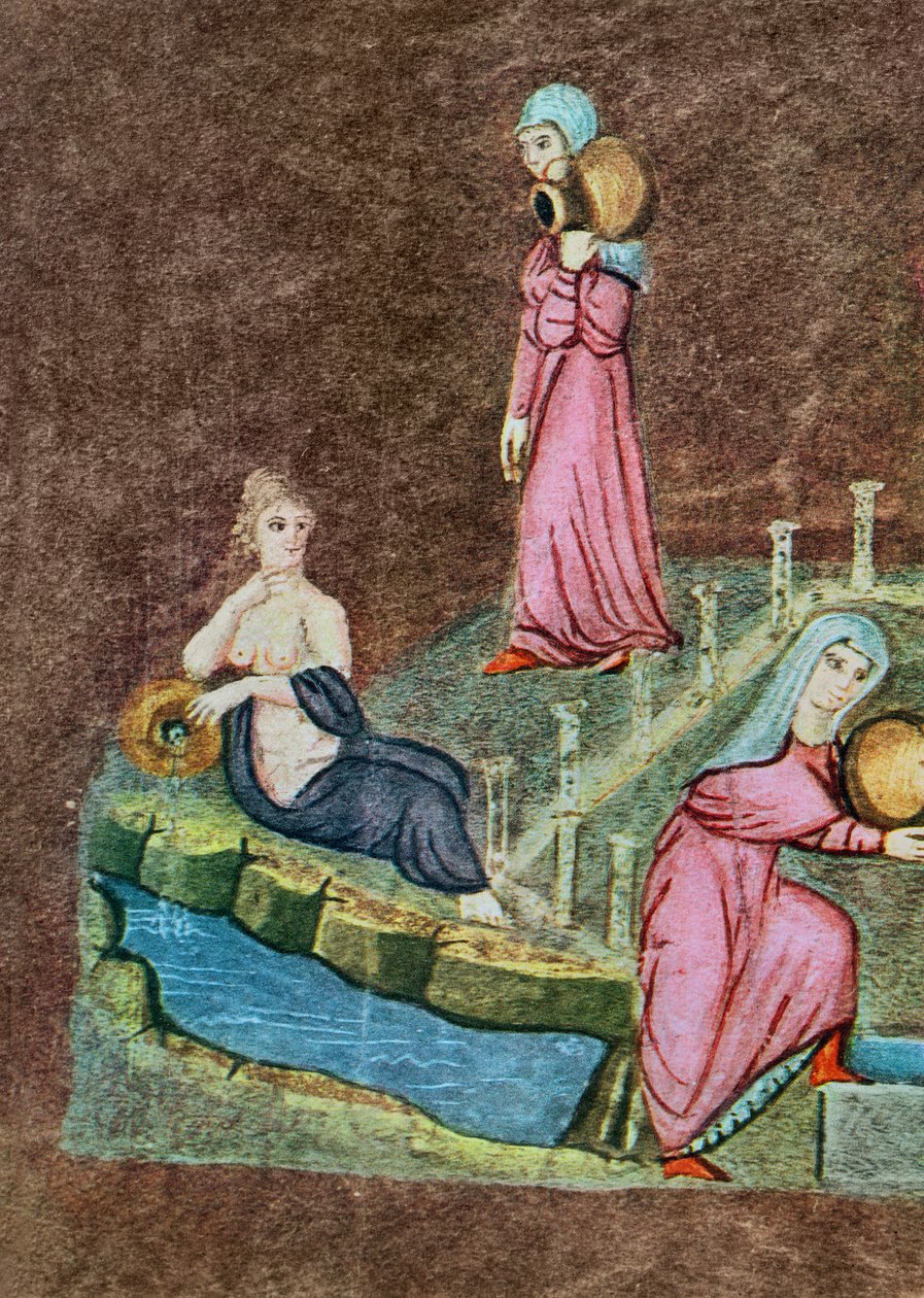 Gr 31 f.7r Rebecca og Eliezer ved brønnen, fra Wien Genesis (vellum( av Byzantine School