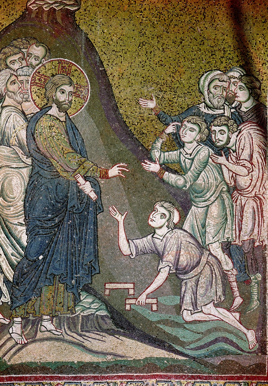 Jesus helbreder forkrøplede og blinde (mosaikk) av Byzantine School