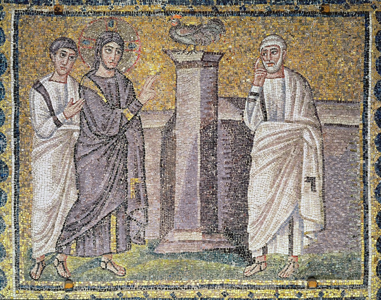 Jesus forutsier Peters fornektelse, scener fra Kristi liv (mosaikk) av Byzantine School