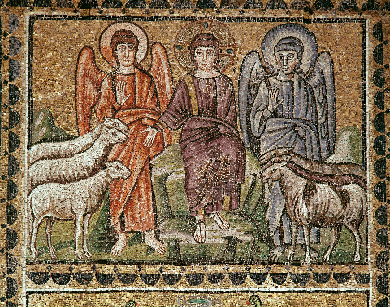 Jesus skiller sauene fra geitene (Detalj av mosaikk, 600-tallet) av Byzantine School
