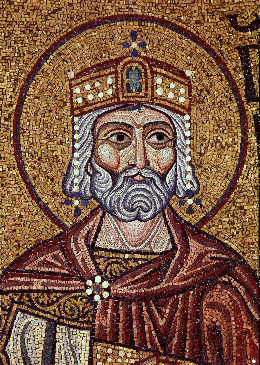 Kong David (10. århundre f.Kr.). Verk av en bysantinsk mester, mosaikk, detalj av dekorasjonen av Markuskirken, Venezia (Italia). Bysantinsk kunst, middelalder. Markuskirken, Venezia. av Byzantine School