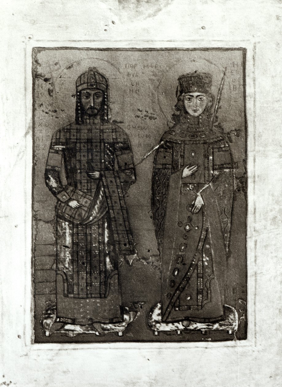 Manuel I Comnenus (ca. 1122-80) og keiserinne Maria av Antiokia (dc1182) av Byzantine School