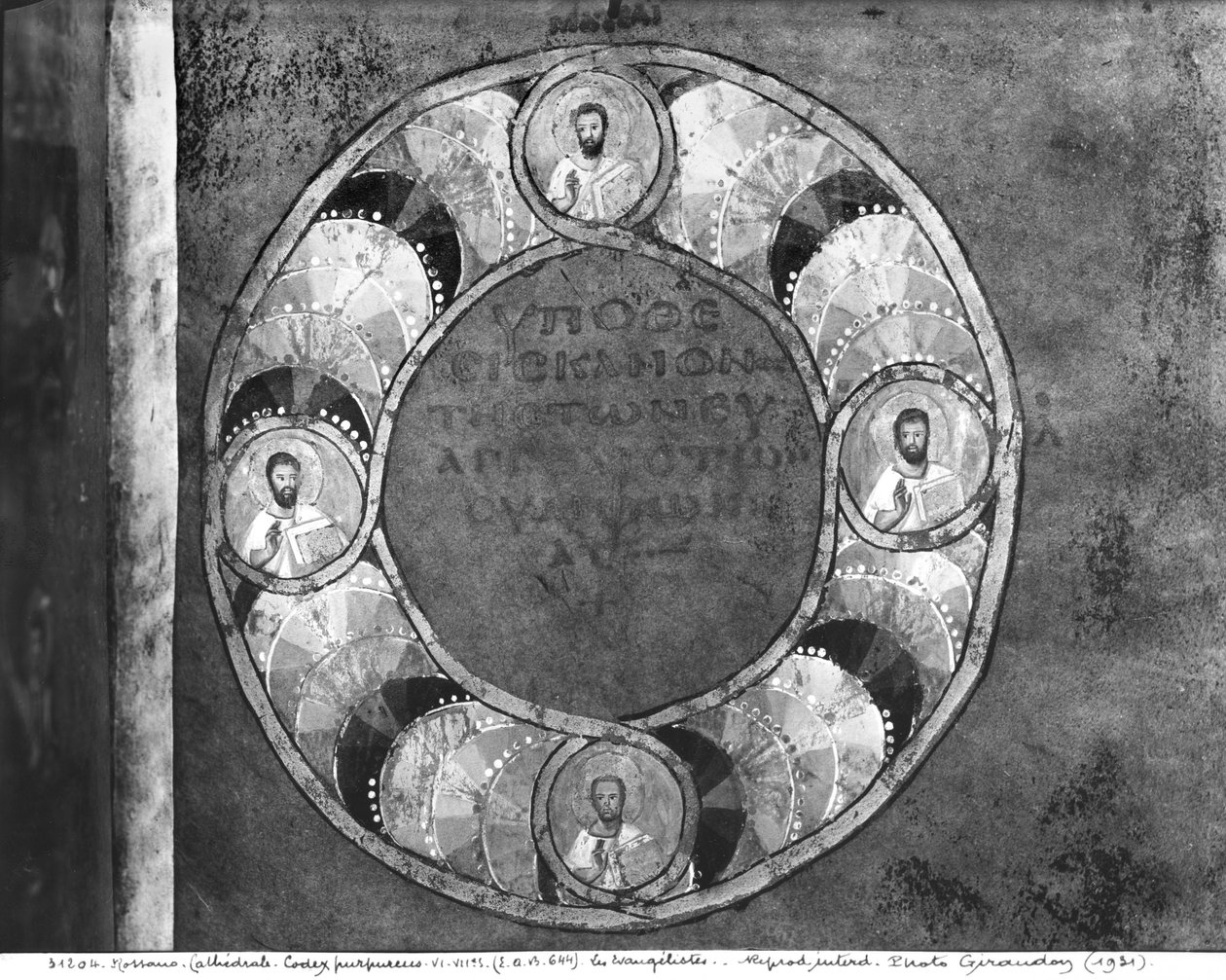 Ms EAB 664 De fire evangelistene, fra Codex Purpureus av Byzantine School