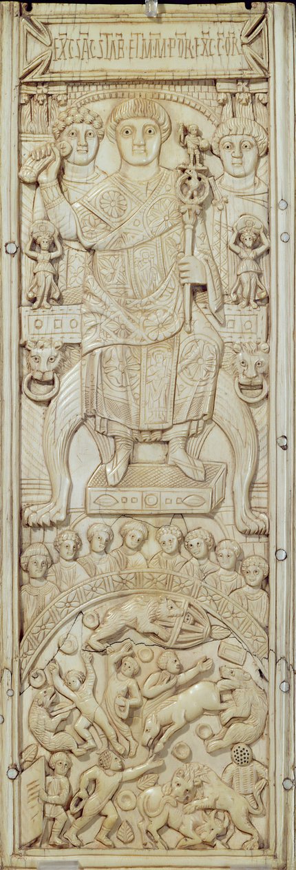 Panel fra Diptych of Consul Areobindus, Konstantinopel, 506 AD (se også 224964) av Byzantine School