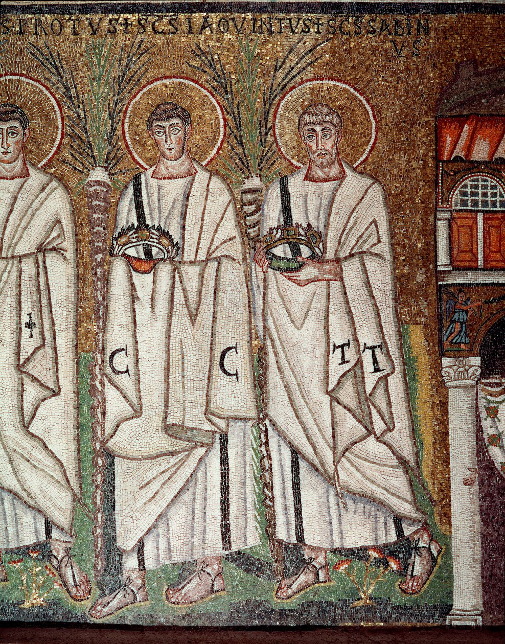 Prosesjon av martyrer (Detalj av mosaikk, 600-tallet) av Byzantine School