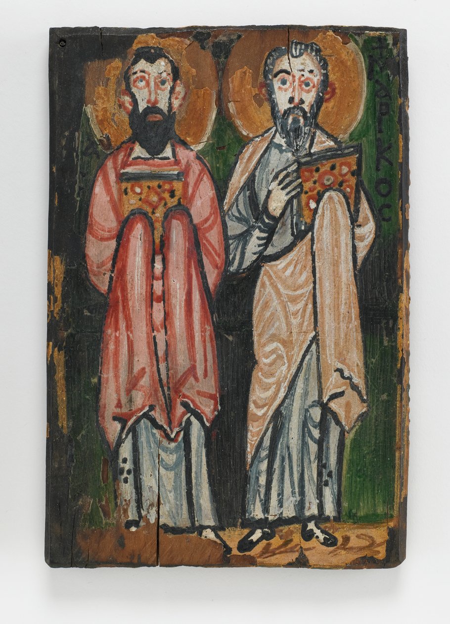 St. Matthew og St. John, høyre omslag til Washington Manuscript III (enkaustisk maleri på trepanel) av Byzantine School